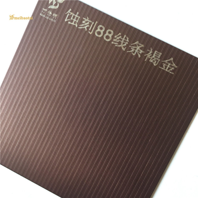 Double Pvc Etched Stainless Steel Sheet Brown Gold No.88 Line Pattern