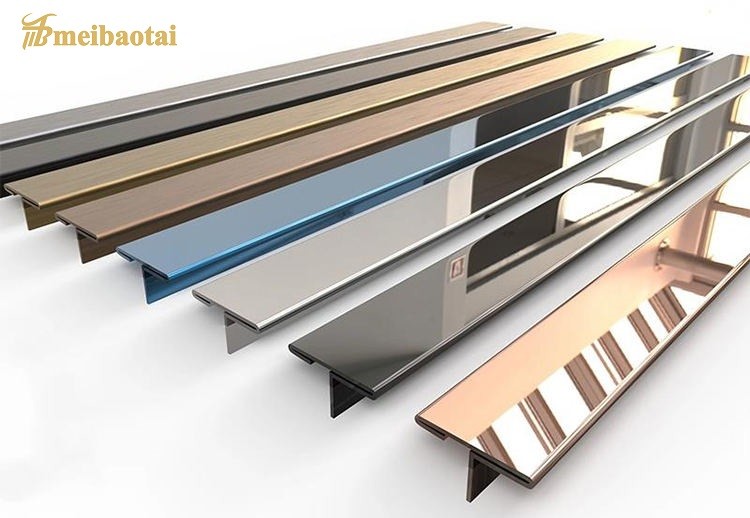 5 Alur Stainless Steel Tile Trim Golden Mirror T Profil Untuk Sudut