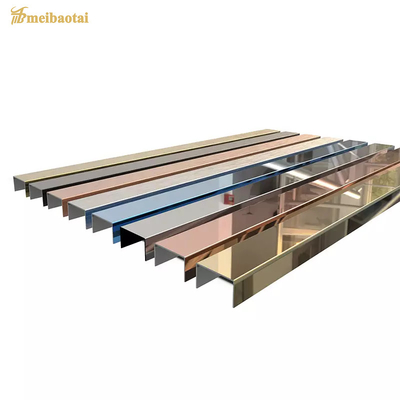 U6 Profil Cermin Stainless Steel Ceiling Tile Dekorasi Bentuk Panjang 10FT