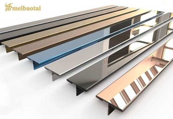 Trim Ubin Permukaan Cermin Baja Tahan Karat 304 Panjang 2438mm dan Strip Ubin Baja Tahan Karat