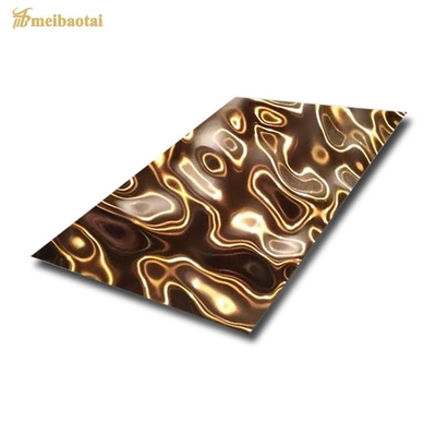SS 304 PVD Golden Ceiling Wall Panels Dekoratif Water Ripple Plate