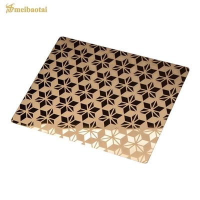 PVD Golden Color Etched Stainless Steel Sheet dengan 70 Mikron PVC Film dalam 1219x3048mm Ukuran