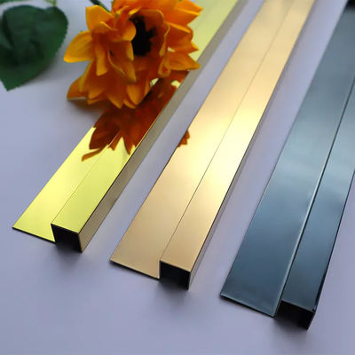 Harga yang bagus Cermin Stainless Steel Garis Rambut Tile Trim Profil M Emas / Emas Mawar / Warna Hitam on line