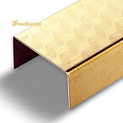Profil Tepi Dekoratif Bentuk U Baja Tahan Karat 304 Warna Emas Perak Cermin Panjang 3050mm