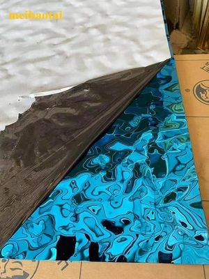 Harga bagus Ss304 201 Lembar baja tahan karat cermin biru Lembar riak air Lembar dekorasi on line