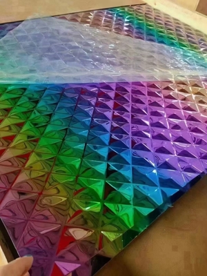Rainbow Color Stamped Diamond Stainless Steel Sheet Water Ripple Dekorasi Plat