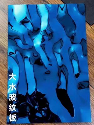 Harga bagus Lembaran Baja Tahan Karat Finishing Cermin Dilapisi PVD Biru Bergelombang Air Ketebalan 0.65mm untuk Aplikasi Dekoratif on line