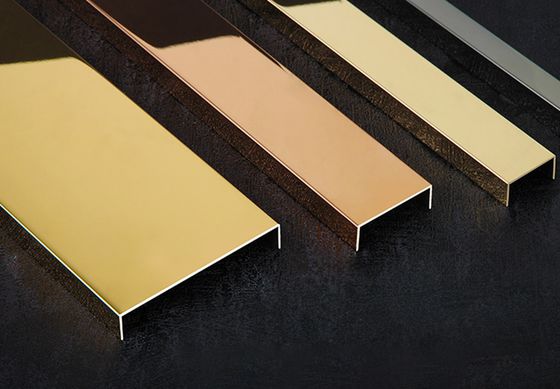 Emas Cermin stainless steel U Profile Tile Trim dengan Anti Fingerprint dan 0.65MM Ketebalan