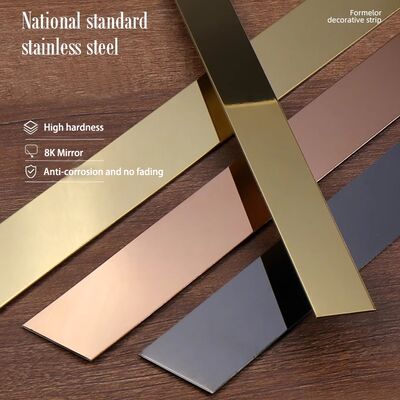 Harga bagus Strip Trim Stainless Steel Cermin Emas/Hitam/Rose Gold, Perekat Diri on line