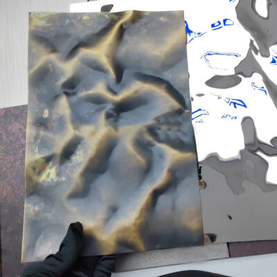 304 Stainless Steel Sheet with Aged Brass and Antique Bronze Finish Featuring Crepe Paper Pattern Design