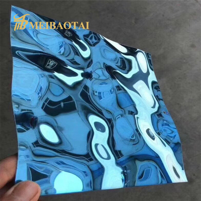 Cermin Emas Biru Empat Kaki Menghias Pelat Baja Tahan Karat Gelombang Air