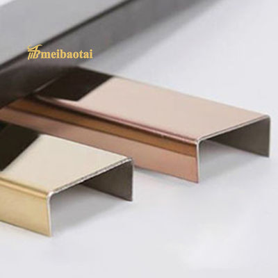Harga bagus PVD Brushed Rose Golden Stainless Steel Tile Trim 10mm Bullnose U Trim untuk dekorasi lantai on line