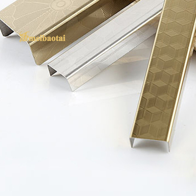 U Slot Stainless Steel Tile Trim 201 304 warna Embossed Finish Profiles