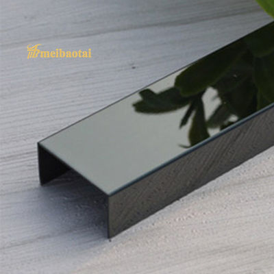 Harga bagus PVD Black Coated 304 stainless steel U10 Tile Edge Trim untuk perlindungan dinding dan lantai on line