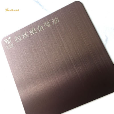 Harga bagus Anti Finger Print Brown Gold Hairline Stainless Steel Sheet 0.65mm Ketebalan SS Piring Dekoratif on line