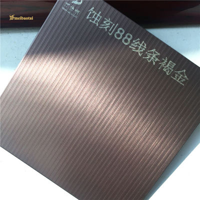 Harga bagus Lembaran Baja Tahan Karat Pola Garis No.88 Emas Coklat Grade 304 dengan Film PVC Ganda untuk Dekorasi on line