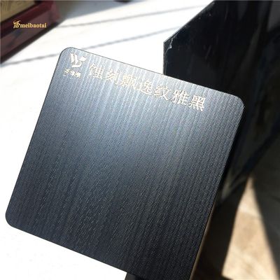4 * 8FT Garis Elegan Terukir Lembar Baja Tahan Karat Pola Hitam Oem